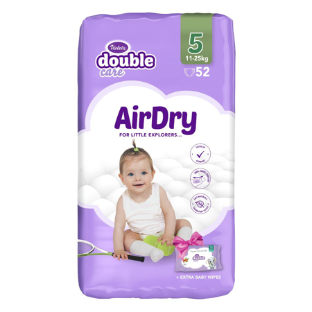 Violeta® Pelene Air Dry 5 Junior (11-25kg) Jumbo 52 + Poklon Baby vlažne maramice